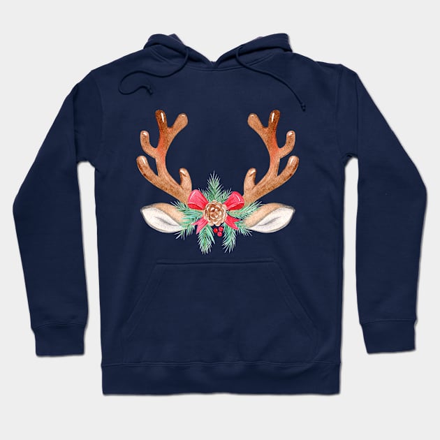 Watercolor Christmas antlers Hoodie by DreamLoudArt